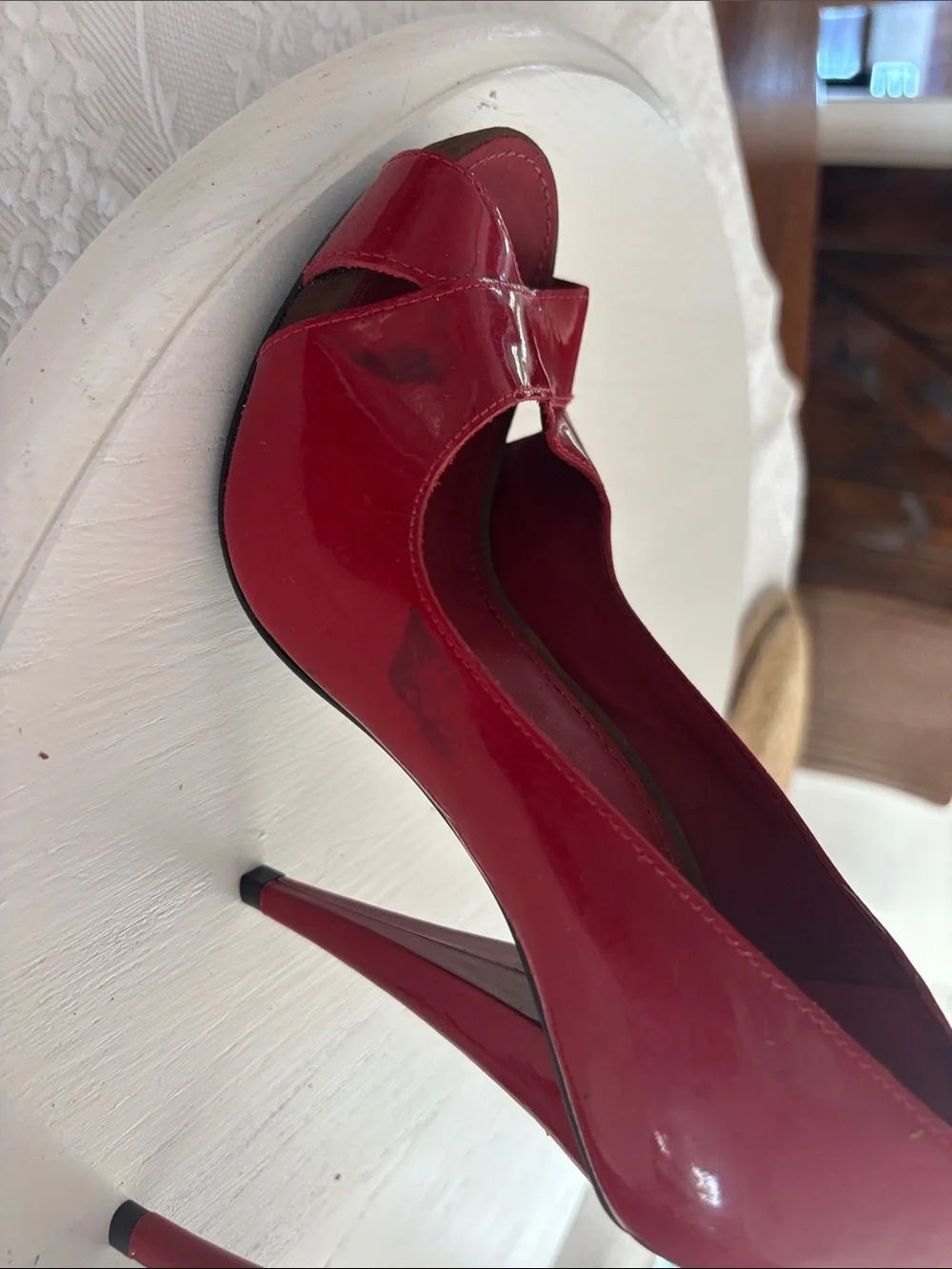 MICHAEL KORS Red Patent Peep-Toe Heels